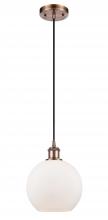  516-1P-AC-G121-LED - Athens - 1 Light - 8 inch - Antique Copper - Cord hung - Mini Pendant