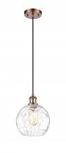  516-1P-AC-G1215-8 - Athens Water Glass - 1 Light - 8 inch - Antique Copper - Cord hung - Mini Pendant