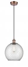  516-1P-AC-G122-10CBK-LED - Farmhouse Chicken Wire - 1 Light - 10 inch - Antique Copper - Cord hung - Mini Pendant