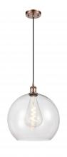  516-1P-AC-G122-14 - Athens - 1 Light - 14 inch - Antique Copper - Cord hung - Pendant