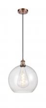  516-1P-AC-G124-12 - Athens - 1 Light - 12 inch - Antique Copper - Cord hung - Mini Pendant