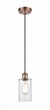  516-1P-AC-G802 - Clymer - 1 Light - 4 inch - Antique Copper - Cord hung - Mini Pendant