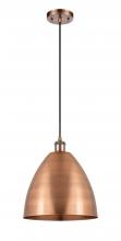  516-1P-AC-MBD-12-AC - Bristol - 1 Light - 12 inch - Antique Copper - Cord hung - Mini Pendant