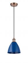 Innovations Lighting 516-1P-AC-MBD-75-BL-LED - Plymouth - 1 Light - 8 inch - Antique Copper - Cord hung - Mini Pendant