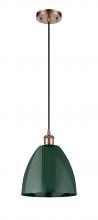  516-1P-AC-MBD-9-GR - Plymouth - 1 Light - 9 inch - Antique Copper - Cord hung - Mini Pendant