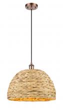  516-1P-AC-RBD-16-NAT - Woven Rattan - 1 Light - 16 inch - Antique Copper - Mini Pendant