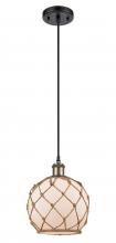  516-1P-BAB-G121-8RB - Farmhouse Rope - 1 Light - 8 inch - Black Antique Brass - Cord hung - Mini Pendant