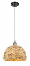  516-1P-BAB-RBD-12-NAT - Woven Rattan - 1 Light - 12 inch - Black Antique Brass - Mini Pendant