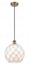  516-1P-BB-G121-10RW - Farmhouse Rope - 1 Light - 10 inch - Brushed Brass - Cord hung - Mini Pendant