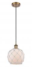  516-1P-BB-G121-8RW - Farmhouse Rope - 1 Light - 8 inch - Brushed Brass - Cord hung - Mini Pendant