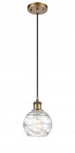  516-1P-BB-G1213-6 - Athens Deco Swirl - 1 Light - 6 inch - Brushed Brass - Cord hung - Mini Pendant