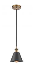  516-1P-BB-M8-BK - Smithfield - 1 Light - 7 inch - Brushed Brass - Cord hung - Mini Pendant