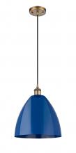  516-1P-BB-MBD-12-BL - Plymouth - 1 Light - 12 inch - Brushed Brass - Cord hung - Mini Pendant