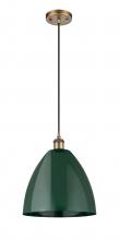  516-1P-BB-MBD-12-GR - Plymouth - 1 Light - 12 inch - Brushed Brass - Cord hung - Mini Pendant