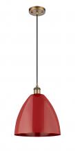  516-1P-BB-MBD-12-RD - Plymouth - 1 Light - 12 inch - Brushed Brass - Cord hung - Mini Pendant