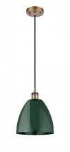  516-1P-BB-MBD-9-GR - Plymouth - 1 Light - 9 inch - Brushed Brass - Cord hung - Mini Pendant