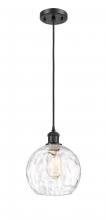  516-1P-BK-G1215-8 - Athens Water Glass - 1 Light - 8 inch - Matte Black - Cord hung - Mini Pendant