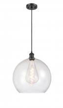  516-1P-BK-G124-14 - Athens - 1 Light - 14 inch - Matte Black - Cord hung - Pendant