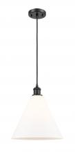  516-1P-BK-GBC-121 - Berkshire - 1 Light - 12 inch - Matte Black - Cord hung - Mini Pendant