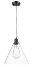  516-1P-BK-GBC-122 - Berkshire - 1 Light - 12 inch - Matte Black - Cord hung - Mini Pendant