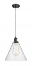  516-1P-BK-GBC-124 - Berkshire - 1 Light - 12 inch - Matte Black - Cord hung - Mini Pendant