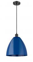  516-1P-BK-MBD-12-BL - Plymouth - 1 Light - 12 inch - Matte Black - Cord hung - Mini Pendant