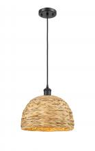  516-1P-BK-RBD-12-NAT - Woven Rattan - 1 Light - 12 inch - Matte Black - Mini Pendant