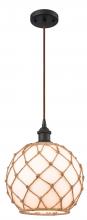  516-1P-OB-G121-10RB - Farmhouse Rope - 1 Light - 10 inch - Oil Rubbed Bronze - Cord hung - Mini Pendant