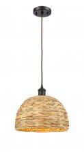  516-1P-OB-RBD-12-NAT - Woven Rattan - 1 Light - 12 inch - Oil Rubbed Bronze - Mini Pendant