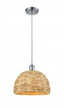  516-1P-PC-RBD-12-NAT - Woven Rattan - 1 Light - 12 inch - Polished Chrome - Mini Pendant