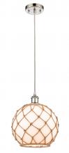  516-1P-PN-G121-10RB - Farmhouse Rope - 1 Light - 10 inch - Polished Nickel - Cord hung - Mini Pendant