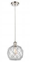  516-1P-PN-G122-8RW - Farmhouse Rope - 1 Light - 8 inch - Polished Nickel - Cord hung - Mini Pendant