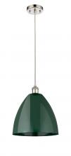  516-1P-PN-MBD-12-GR - Plymouth - 1 Light - 12 inch - Polished Nickel - Cord hung - Mini Pendant