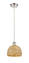  516-1P-PN-RBD-8-NAT - Woven Rattan - 1 Light - 8 inch - Polished Nickel - Mini Pendant