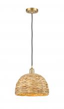  516-1P-SG-RBD-12-NAT - Woven Rattan - 1 Light - 12 inch - Satin Gold - Mini Pendant