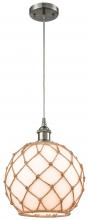  516-1P-SN-G121-10RB - Farmhouse Rope - 1 Light - 10 inch - Brushed Satin Nickel - Cord hung - Mini Pendant