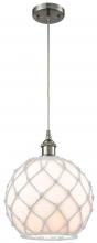  516-1P-SN-G121-10RW - Farmhouse Rope - 1 Light - 10 inch - Brushed Satin Nickel - Cord hung - Mini Pendant