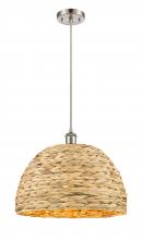  516-1P-SN-RBD-16-NAT - Woven Rattan - 1 Light - 16 inch - Satin Nickel - Mini Pendant