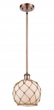  516-1S-AC-G121-8RB - Farmhouse Rope - 1 Light - 8 inch - Antique Copper - Mini Pendant