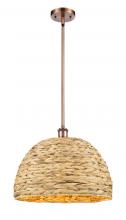  516-1S-AC-RBD-16-NAT - Woven Rattan - 1 Light - 16 inch - Antique Copper - Mini Pendant