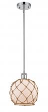  516-1S-PC-G121-8RB-LED - Farmhouse Rope - 1 Light - 8 inch - Polished Chrome - Mini Pendant