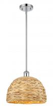  516-1S-PC-RBD-12-NAT - Woven Rattan - 1 Light - 12 inch - Polished Chrome - Mini Pendant