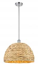  516-1S-PC-RBD-16-NAT - Woven Rattan - 1 Light - 16 inch - Polished Chrome - Mini Pendant