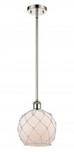  516-1S-PN-G121-8RW - Farmhouse Rope - 1 Light - 8 inch - Polished Nickel - Mini Pendant