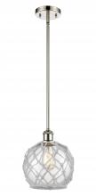  516-1S-PN-G122-8RW - Farmhouse Rope - 1 Light - 8 inch - Polished Nickel - Mini Pendant