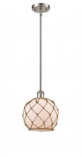  516-1S-SN-G121-8RB-LED - Farmhouse Rope - 1 Light - 8 inch - Brushed Satin Nickel - Mini Pendant