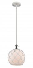  516-1S-WPC-G121-8RW - Farmhouse Rope - 1 Light - 8 inch - White Polished Chrome - Mini Pendant