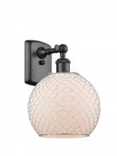  516-1W-BK-G121-8CSN-LED - Farmhouse Chicken Wire - 1 Light - 8 inch - Matte Black - Sconce