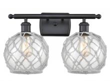  516-2W-BK-G122-8RW - Farmhouse Rope - 2 Light - 18 inch - Matte Black - Bath Vanity Light