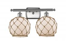  516-2W-SN-G121-8RB - Farmhouse Rope - 2 Light - 18 inch - Brushed Satin Nickel - Bath Vanity Light